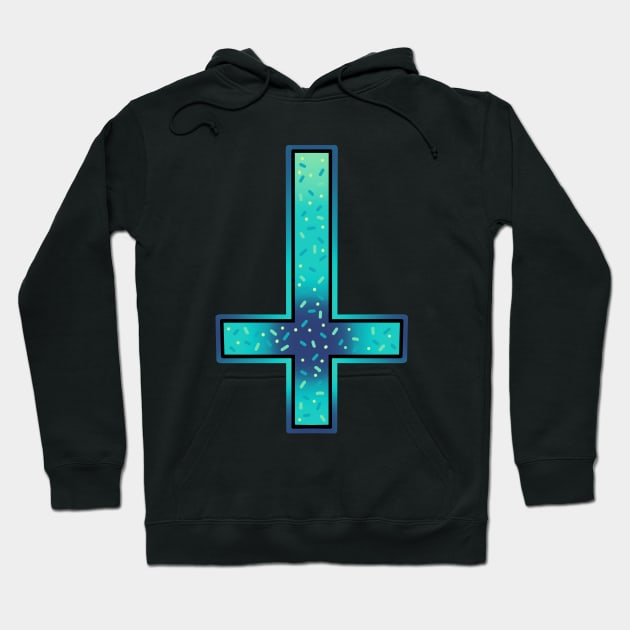 inverted cross, aqua blue with confetti sprinkles Hoodie by weilertsen